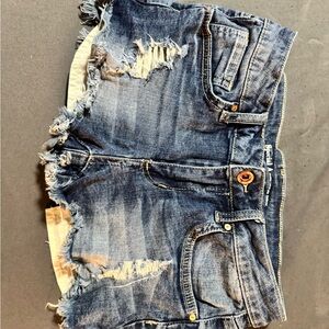 Blue Distressed Jean Shorts with Raw Hem